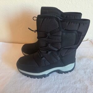 Black Faux Fur Lined Winter Snow Boots Bungee Lace Up Mid Calf Size 39